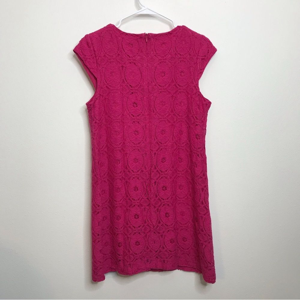 Sandra Darren Fuchsia Pink Lace Embellished Dress Sz 8P - Picture 5 of 11